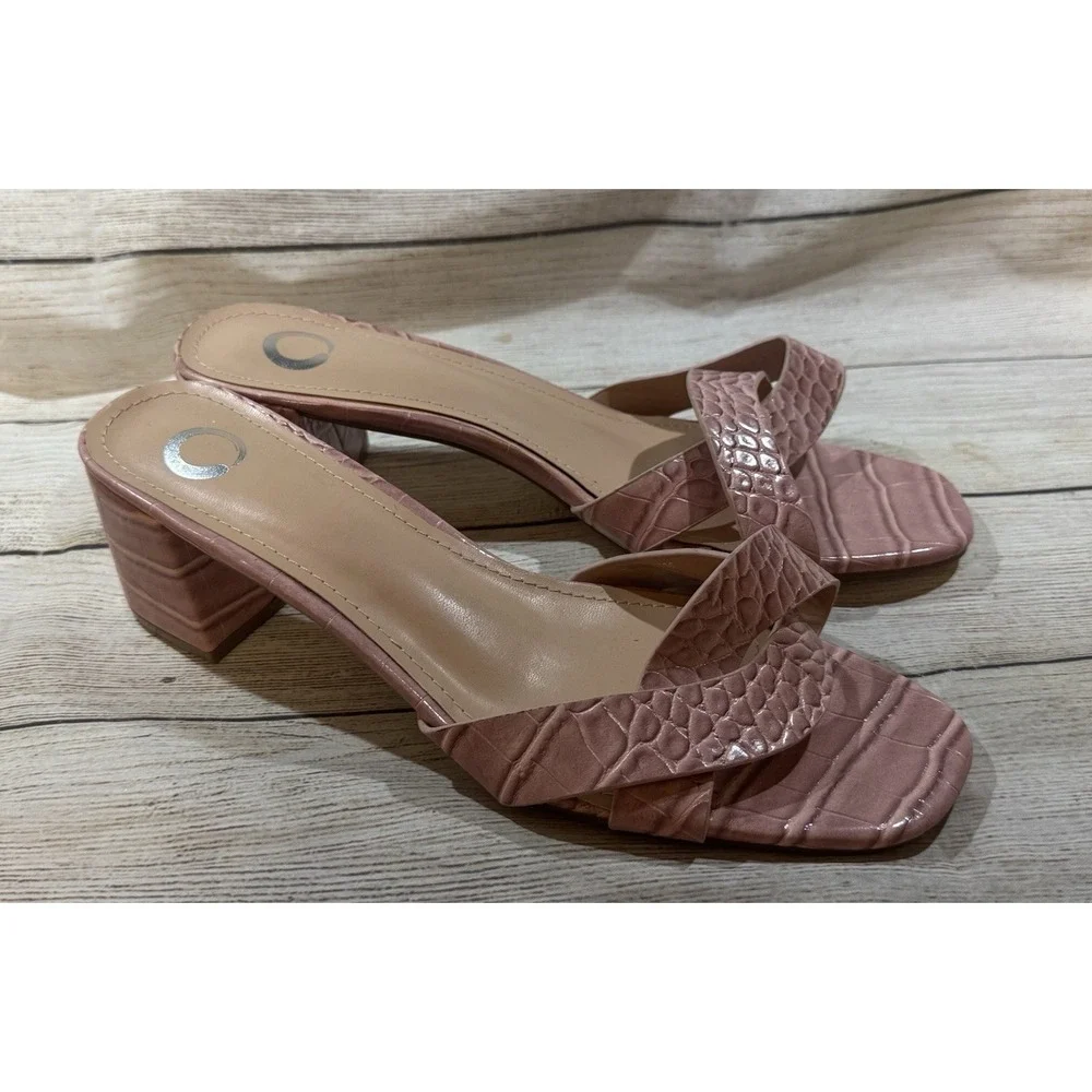 Journee Collection Perette Pink Faux Reptile Embossed Sandals Slides Sz 10 M